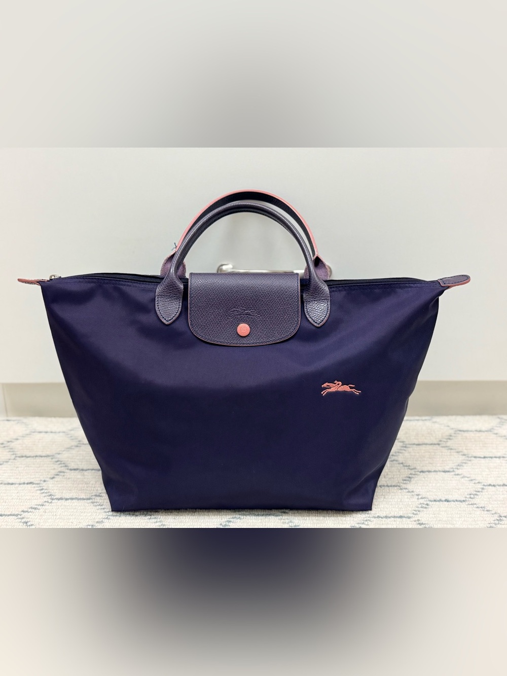 LONGCHAMP Bilberry/Pink Nylon Le Pliage Club Tote Top Handle Shoulder Bag - M